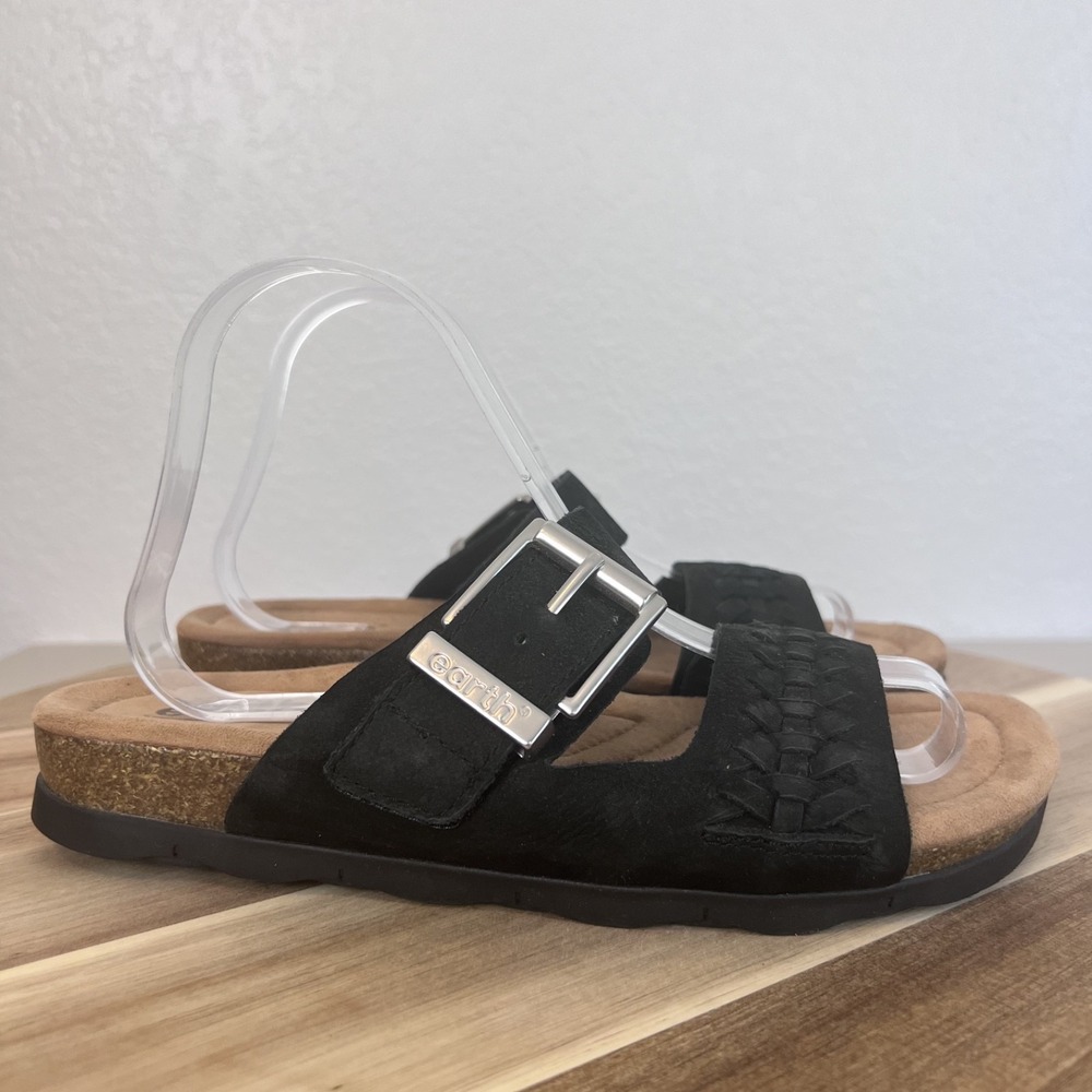 Earth Etemani Sandals Womens 8.5 M Black Leather Slides Comfort Boho Minimal